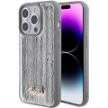 Apple iPhone 15 Pro Kılıf Guess Orjinal Lisanslı Pullu Arka Yüzey Metal Yazı Logolu Sequin Script Kapak - Gümüş