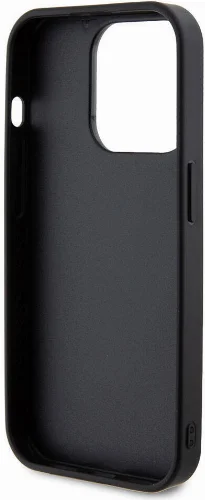 Apple iPhone 15 Pro Kılıf Guess Orjinal Lisanslı Taşlı Arka Yüzey Metal Yazı Logolu Kapak - Siyah