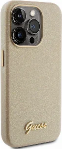 Apple iPhone 15 Pro Kılıf Guess Orjinal Lisanslı Yazı Logolu Glitter Glossy Script Kapak - Gold