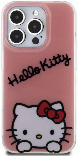 Apple iPhone 15 Pro (6.1) Kılıf Hello Kitty Orjinal Lisanslı Askılı Yazı ve İkonik Logolu Daydreaming Kapak - Pembe