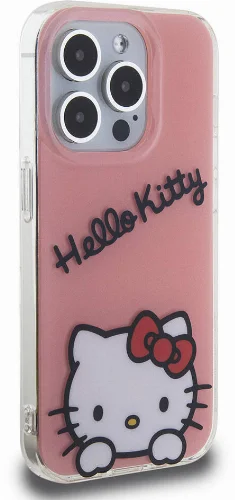 Apple iPhone 15 Pro (6.1) Kılıf Hello Kitty Orjinal Lisanslı Askılı Yazı ve İkonik Logolu Daydreaming Kapak - Pembe