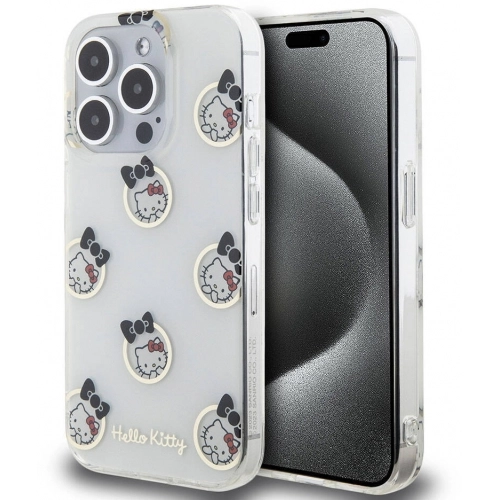 Apple iPhone 15 Pro Kılıf Hello Kitty Orjinal Lisanslı Elektroplating Kaplama Kabarcık Baskılı Kapak - Beyaz