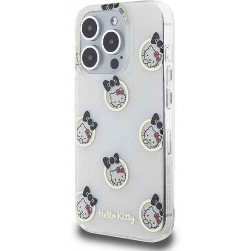 Apple iPhone 15 Pro Kılıf Hello Kitty Orjinal Lisanslı Elektroplating Kaplama Kabarcık Baskılı Kapak - Beyaz