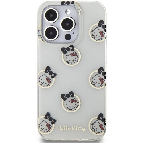 Apple iPhone 15 Pro Kılıf Hello Kitty Orjinal Lisanslı Elektroplating Kaplama Kabarcık Baskılı Kapak - Beyaz