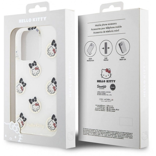 Apple iPhone 15 Pro Kılıf Hello Kitty Orjinal Lisanslı Elektroplating Kaplama Kabarcık Baskılı Kapak - Beyaz