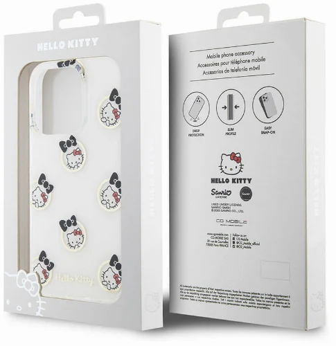 Apple iPhone 15 Pro (6.1) Kılıf Hello Kitty Orjinal Lisanslı Elektroplating Kaplama Kabarcık Baskılı Kapak - Siyah