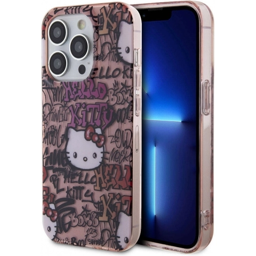 Apple iPhone 15 Pro Kılıf Hello Kitty Orjinal Lisanslı İkonik Logolu Etiket Graffiti Kapak - Beyaz