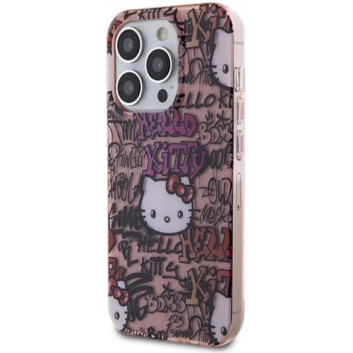 Apple iPhone 15 Pro Kılıf Hello Kitty Orjinal Lisanslı İkonik Logolu Etiket Graffiti Kapak - Beyaz