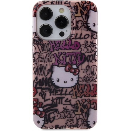 Apple iPhone 15 Pro Kılıf Hello Kitty Orjinal Lisanslı İkonik Logolu Etiket Graffiti Kapak - Beyaz