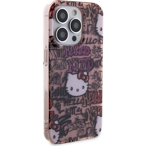 Apple iPhone 15 Pro Kılıf Hello Kitty Orjinal Lisanslı İkonik Logolu Etiket Graffiti Kapak - Beyaz
