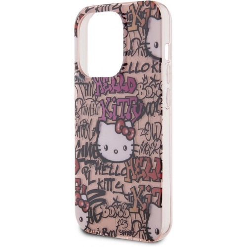 Apple iPhone 15 Pro Kılıf Hello Kitty Orjinal Lisanslı İkonik Logolu Etiket Graffiti Kapak - Beyaz