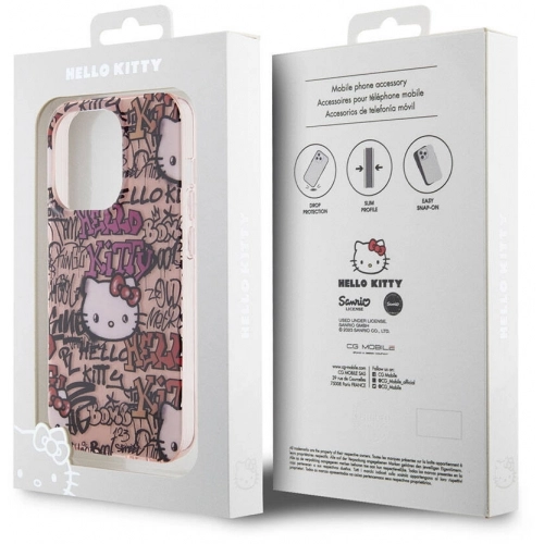 Apple iPhone 15 Pro Kılıf Hello Kitty Orjinal Lisanslı İkonik Logolu Etiket Graffiti Kapak - Beyaz