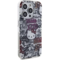 Apple iPhone 15 Pro Kılıf Hello Kitty Orjinal Lisanslı İkonik Logolu Etiket Graffiti Kapak - Beyaz