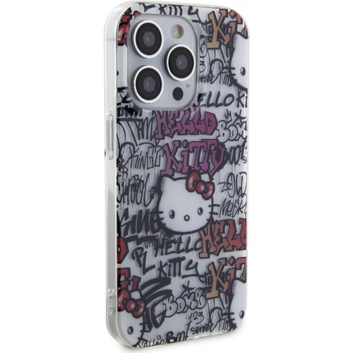 Apple iPhone 15 Pro Kılıf Hello Kitty Orjinal Lisanslı İkonik Logolu Etiket Graffiti Kapak - Beyaz