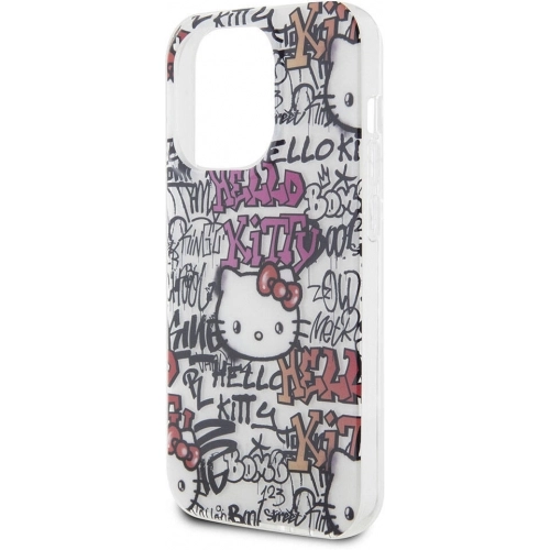Apple iPhone 15 Pro Kılıf Hello Kitty Orjinal Lisanslı İkonik Logolu Etiket Graffiti Kapak - Beyaz