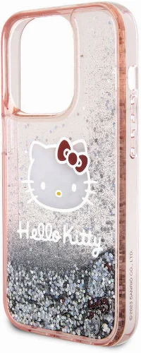 Apple iPhone 15 Pro (6.1) Kılıf Hello Kitty Orjinal Lisanslı İkonik Sıvılı Glitter Kapak - Şeffaf