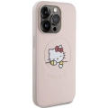 Apple iPhone 15 Pro (6.1) Kılıf Hello Kitty Orjinal Lisanslı Magsafe Şarj Özellikli Baskı Logolu Uyuyan Kitty Deri Kapak - Pembe
