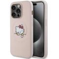 Apple iPhone 15 Pro (6.1) Kılıf Hello Kitty Orjinal Lisanslı Magsafe Şarj Özellikli Baskı Logolu Uyuyan Kitty Deri Kapak - Pembe