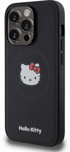 Apple iPhone 15 Pro (6.1) Kılıf Hello Kitty Orjinal Lisanslı Magsafe Şarj Özellikli Kitty Head Deri Kapak - Gold
