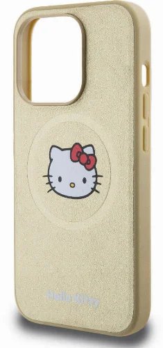 Apple iPhone 15 Pro (6.1) Kılıf Hello Kitty Orjinal Lisanslı Magsafe Şarj Özellikli Kitty Head Deri Kapak - Siyah
