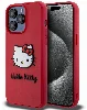 Apple iPhone 15 Pro (6.1) Kılıf Hello Kitty Orjinal Lisanslı Yazı ve İkonik Logolu 3D Rubber Kitty Head Kapak - Kırmızı