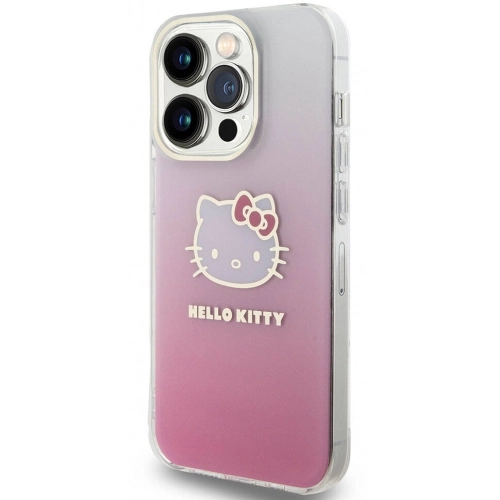 Apple iPhone 15 Pro Kılıf Hello Kitty Orjinal Lisanslı Yazı ve İkonik Logolu Elektroplating Kaplama Gradyan Kapak - Mor