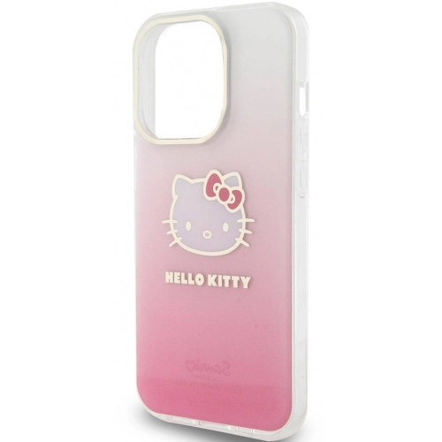 Apple iPhone 15 Pro Kılıf Hello Kitty Orjinal Lisanslı Yazı ve İkonik Logolu Elektroplating Kaplama Gradyan Kapak - Mor