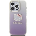 Apple iPhone 15 Pro Kılıf Hello Kitty Orjinal Lisanslı Yazı ve İkonik Logolu Elektroplating Kaplama Gradyan Kapak - Mor