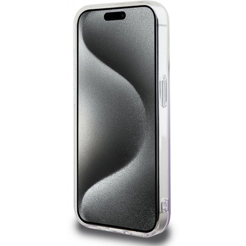 Apple iPhone 15 Pro Kılıf Hello Kitty Orjinal Lisanslı Yazı ve İkonik Logolu Elektroplating Kaplama Gradyan Kapak - Mor