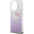 Apple iPhone 15 Pro Kılıf Hello Kitty Orjinal Lisanslı Yazı ve İkonik Logolu Elektroplating Kaplama Gradyan Kapak - Mor