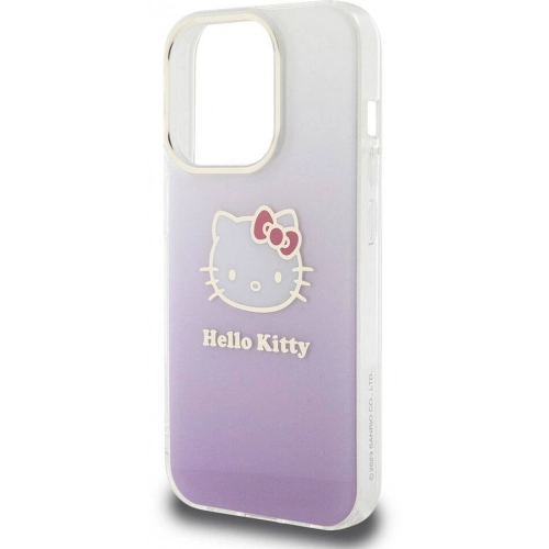 Apple iPhone 15 Pro Kılıf Hello Kitty Orjinal Lisanslı Yazı ve İkonik Logolu Elektroplating Kaplama Gradyan Kapak - Mor