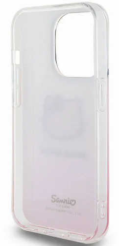 Apple iPhone 15 Pro (6.1) Kılıf Hello Kitty Orjinal Lisanslı Yazı ve İkonik Logolu Elektroplating Kaplama Gradyan Kapak - Pembe
