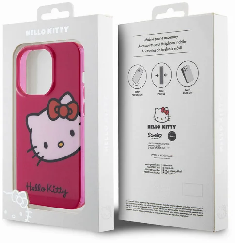 Apple iPhone 15 Pro (6.1) Kılıf Hello Kitty Orjinal Lisanslı Yazı ve İkonik Logolu Kitty Head Kapak - Beyaz