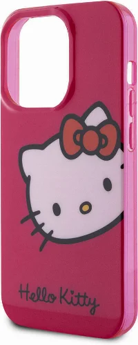 Apple iPhone 15 Pro (6.1) Kılıf Hello Kitty Orjinal Lisanslı Yazı ve İkonik Logolu Kitty Head Kapak - Pembe