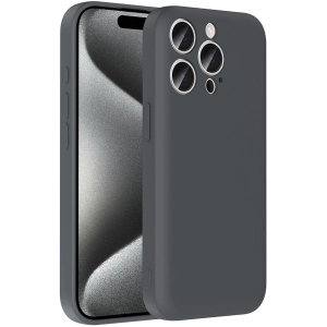 Apple iPhone 15 Pro (6.1) Kılıf İçi Kadife Dokulu Kartlık Hazneli Mat Vitra Silikon Kapak - Gri