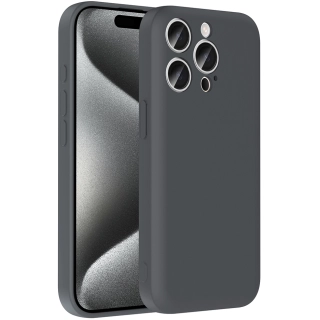 Apple iPhone 15 Pro (6.1) Kılıf İçi Kadife Dokulu Kartlık Hazneli Mat Vitra Silikon Kapak - Gri