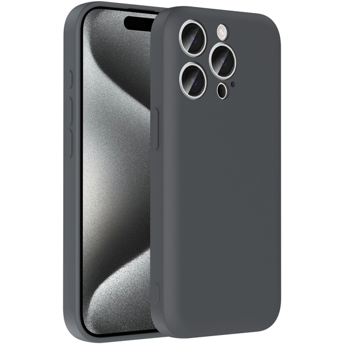 Apple iPhone 15 Pro (6.1) Kılıf İçi Kadife Dokulu Kartlık Hazneli Mat Vitra Silikon Kapak - Gri