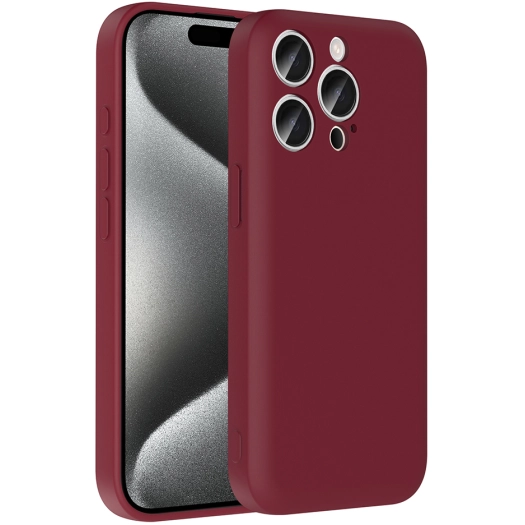 Apple iPhone 15 Pro (6.1) Kılıf İçi Kadife Dokulu Kartlık Hazneli Mat Vitra Silikon Kapak - Mürdüm