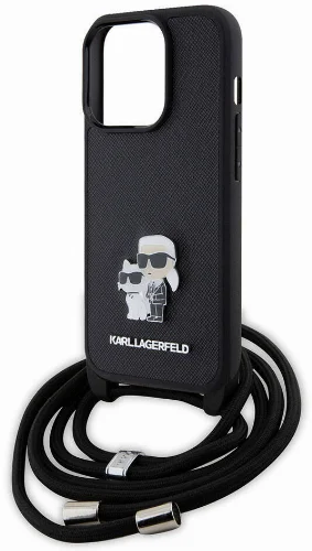 Apple iPhone 15 Pro (6.1) Kılıf Karl Lagerfeld Askı İpli K&C Metal Logo Orjinal Lisanslı Kapak - Siyah