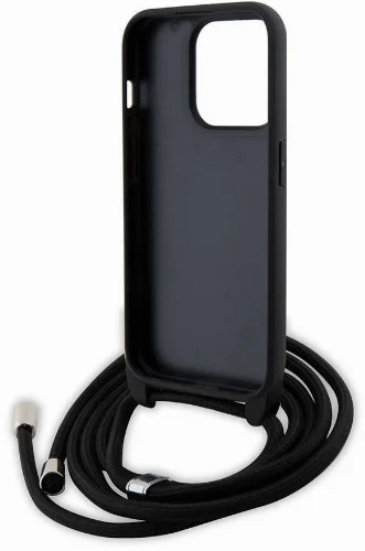 Apple iPhone 15 Pro (6.1) Kılıf Karl Lagerfeld Askı İpli K&C Metal Logo Orjinal Lisanslı Kapak - Siyah