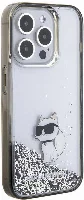 Apple iPhone 15 Pro (6.1) Kılıf Karl Lagerfeld Choupette Sıvılı Glitter Orjinal Lisanslı Kapak - Şeffaf