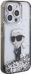 Apple iPhone 15 Pro (6.1) Kılıf Karl Lagerfeld İkonik Sıvılı Glitter Orjinal Lisanslı Kapak - Şeffaf