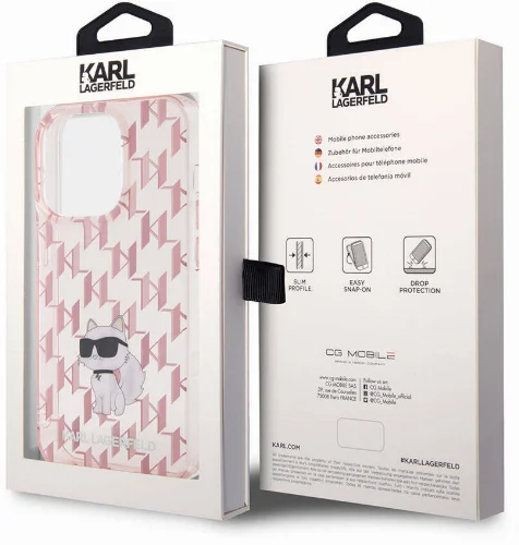 Apple iPhone 15 Pro (6.1) Kılıf Karl Lagerfeld IML C Monogram Orjinal Lisanslı Kapak - Pembe