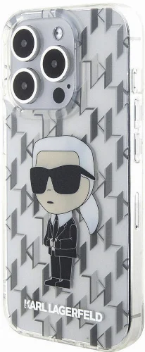 Apple iPhone 15 Pro (6.1) Kılıf Karl Lagerfeld IML İkonik Monogram Orjinal Lisanslı Kapak - Siyah