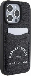 Apple iPhone 15 Pro (6.1) Kılıf Karl Lagerfeld Kartlıklı Saffiano 3D RSG Logo Orjinal Lisanslı Kapak - Siyah