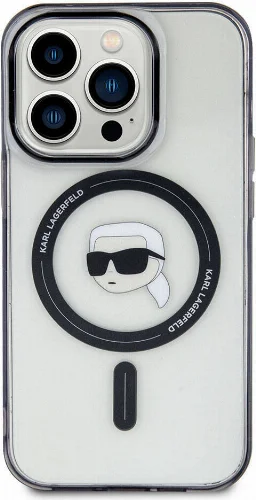 Apple iPhone 15 Pro (6.1) Kılıf Karl Lagerfeld Magsafe Şarj Özellikli IML Karl Orjinal Lisanslı Kapak - Şeffaf