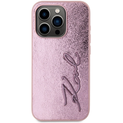 Apple iPhone 15 Pro (6.1) Kılıf Karl Lagerfeld Orjinal Lisanslı 3D KL Yazılı Tüylü Arka Yüzey Saffiano Rhinestones Kapak - Pembe