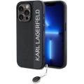 Apple iPhone 15 Pro (6.1) Kılıf Karl Lagerfeld Orjinal Lisanslı Anahtarlıklı Taşlı KL Yazılı Saffiano Rhinestones Kapak - Siyah
