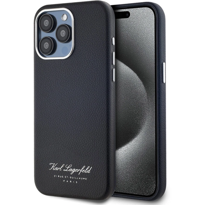 Apple iPhone 15 Pro (6.1) Kılıf Karl Lagerfeld Orjinal Lisanslı KL Yazılı Hotel Kapak - Siyah