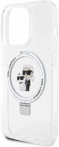 Apple iPhone 15 Pro (6.1) Kılıf Karl Lagerfeld Orjinal Lisanslı Magsafe Şarj Özellikli K&C İkonik Baskılı Ring Standlı Kapak - Siyah